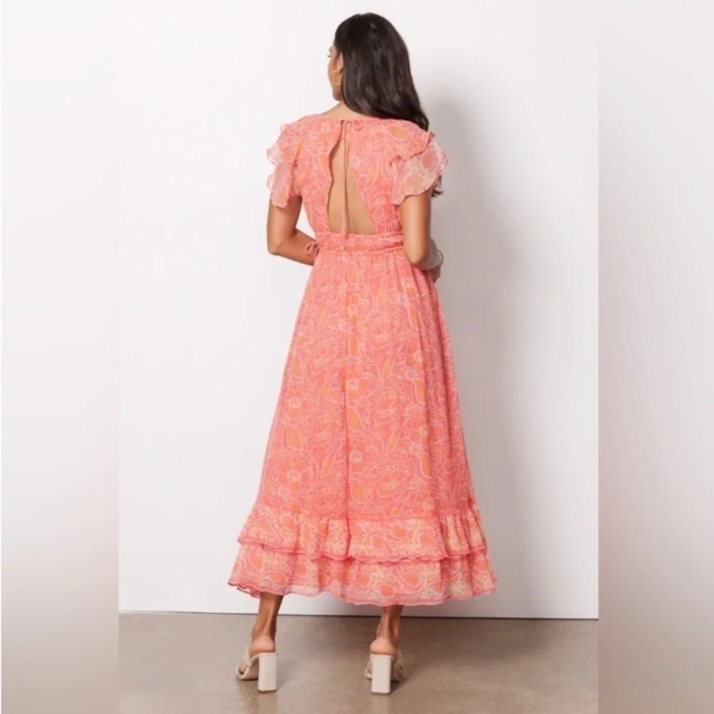 Cleobella Hannah Cutout Tiered Ruffle Maxi Dress Coral Blossom M Romantic NEW - Picture 4 of 16